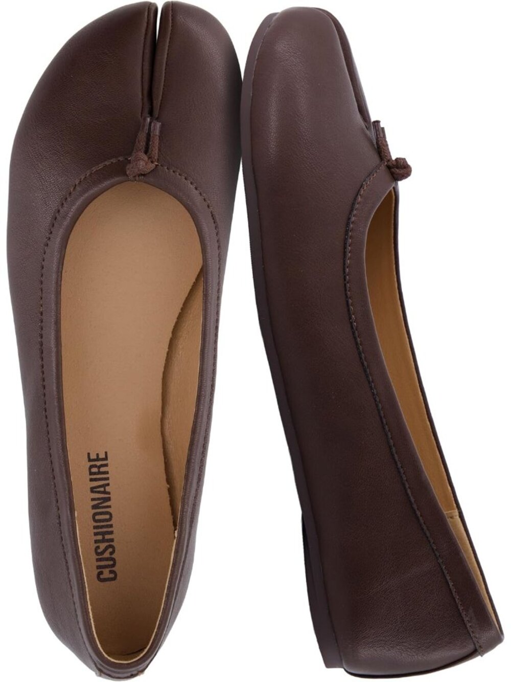 Women's Coffee Faux Leather Split Toe Ballet Flats with Flexible Sole Soft Shoes
